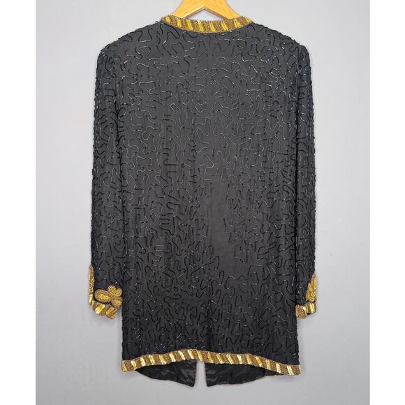 NWT 1980s Black and Gold Beaded Cocktail Jacket- by Lawrence Kazar - Picture 4 of 5